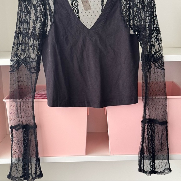 NWT FREE PEOPLE Who's That Girl Black Long Sleeve Top - Picture 4 of 7